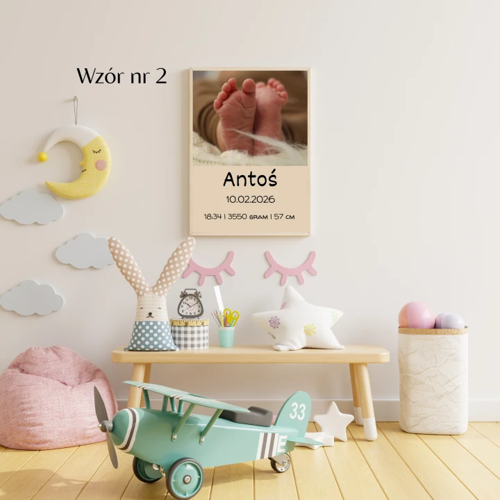 Plakat personalizowany ze zdjęciem dziecka na prezent z okazji narodzin dla rodziców