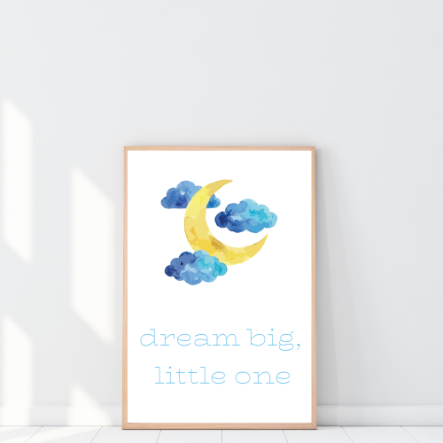 Plakat z napisem dream big little one do pokoju dziecka styl skandynawski 20x30 cm