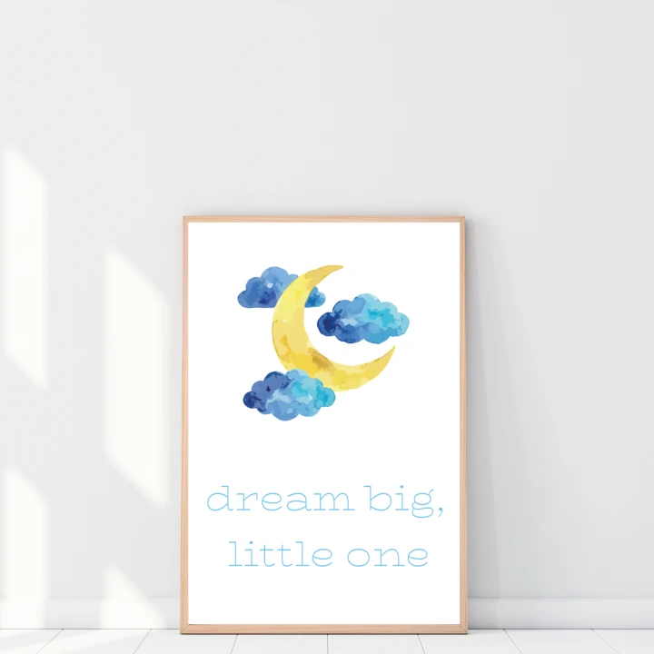 Plakat z napisem dream big little one do pokoju dziecka styl skandynawski 20x30 cm