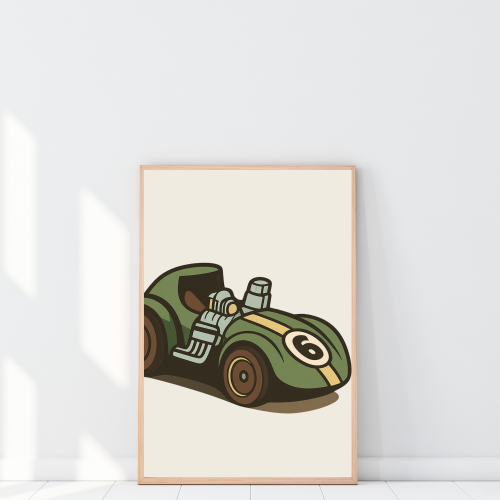 Plakat do chłopięcego pokoju z obrazkiem zielonego samochodzika wyścigowego