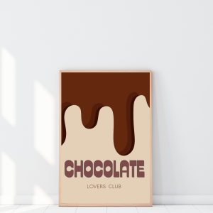 Autorski plakat z napisem Chocolate lovers club i motywem czekolady