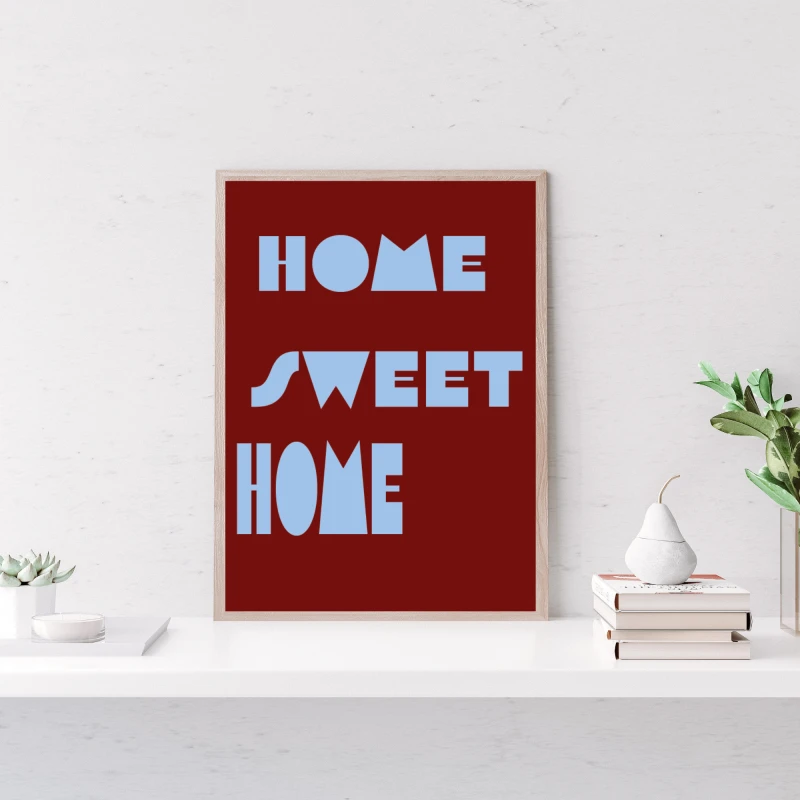Burgundowy plakat Home sweet home do przedpokoju lub salonu