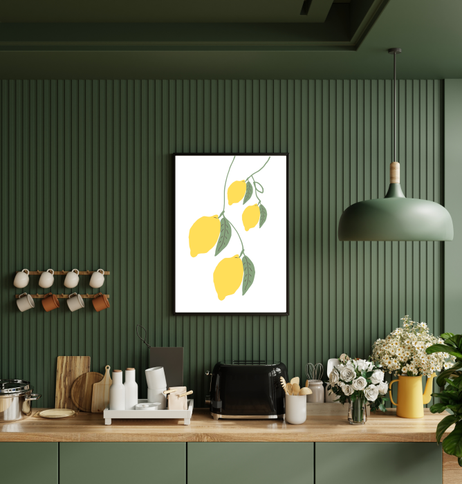 Plakat do kuchni z ilustracja cytryn w stylu minimalistycznym