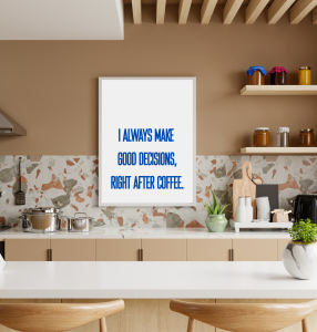 Typograficzny plakat do dekoracji kawowego kacika z humorystycznym napisem o kawie