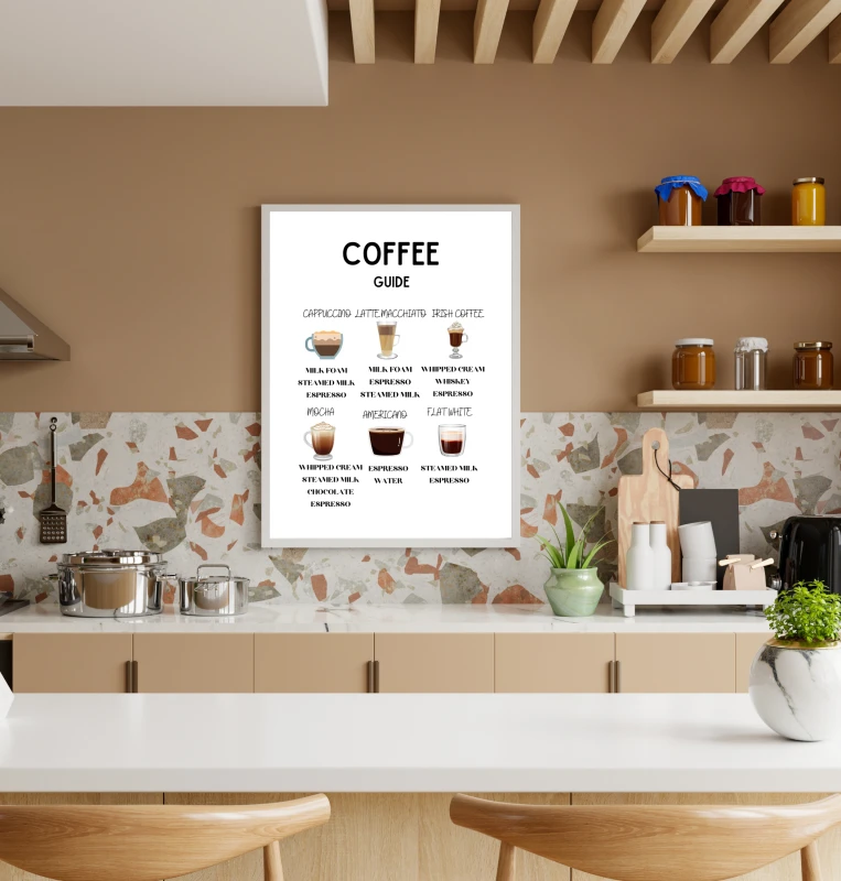 Kawowy plakat do dekoracji sciany w kuchni lub jadalni