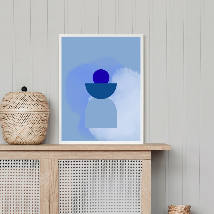 Plakat blue blue w odcieniach blekitu z geometrycznymi wzorami