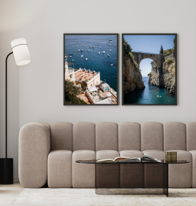Plakaty Blue landscape z wloskiego miasta do dekoracji ściany w przedpokoju, salonie lub sypialni