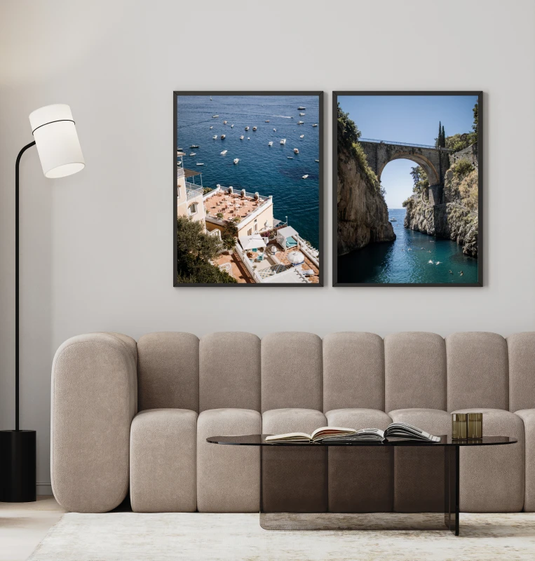 Plakaty Blue landscape z wloskiego miasta do dekoracji ściany w przedpokoju, salonie lub sypialni
