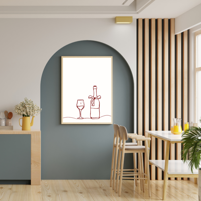 Autorski plakat w stylu line art z motywem czerwonego wina