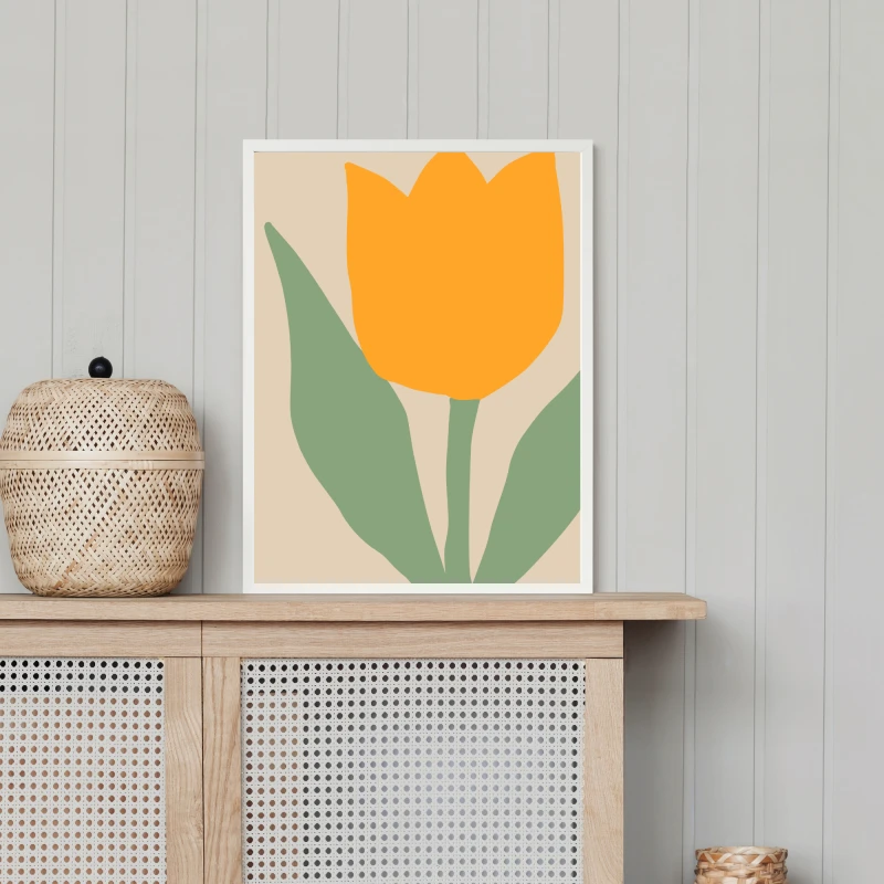 Artystyczny plakat zolty tulipan do dekoracji salonu lub przedpokoju