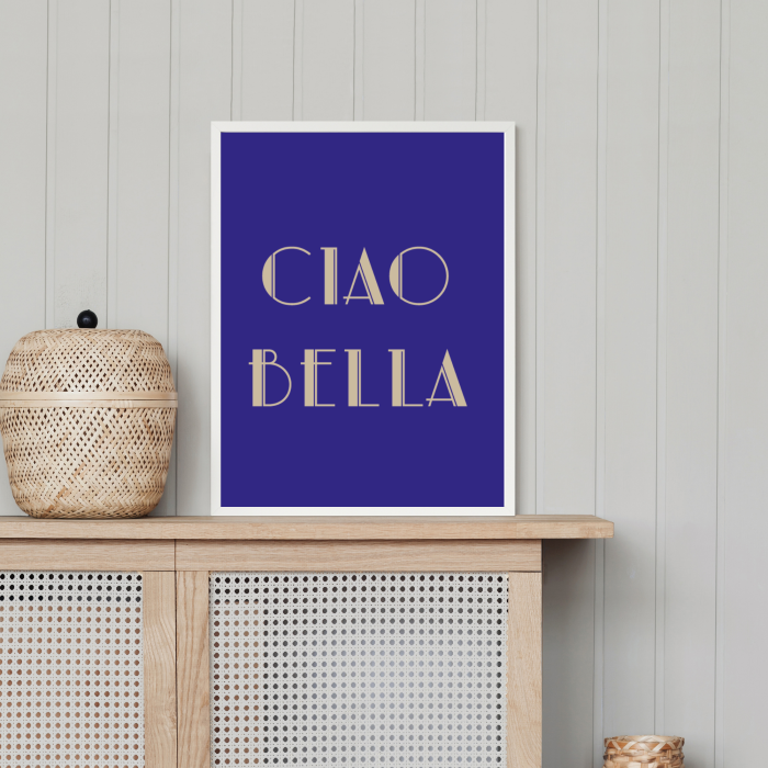 Dekoracyjny plakat z napisem Ciao bella do przedpokoju lub salonu