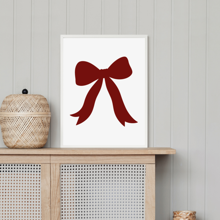 Minimalistyczny plakat czerwona kokardka do salonu lub sypialni