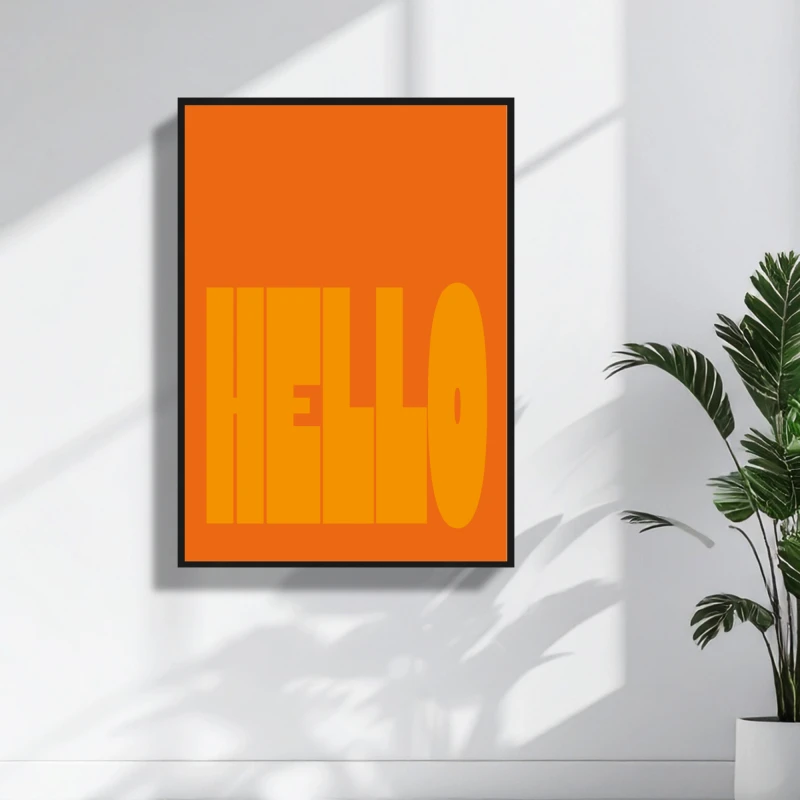 Pomaranczowy energetyczny plakat z napisem Hello do dekoracji przedpokoju