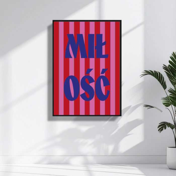 Plakat wielokolorowy z napisem milosc do sypialni lub salonu