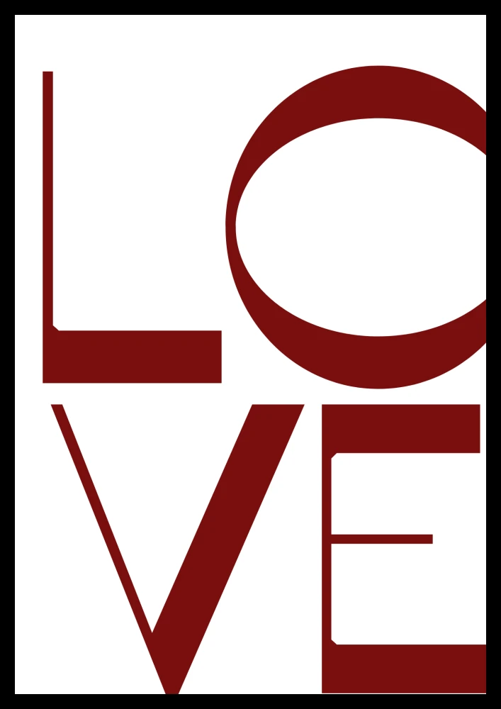 Typograficzny biały plakat z czerwonym napisem Love do dekoracji sypialni
