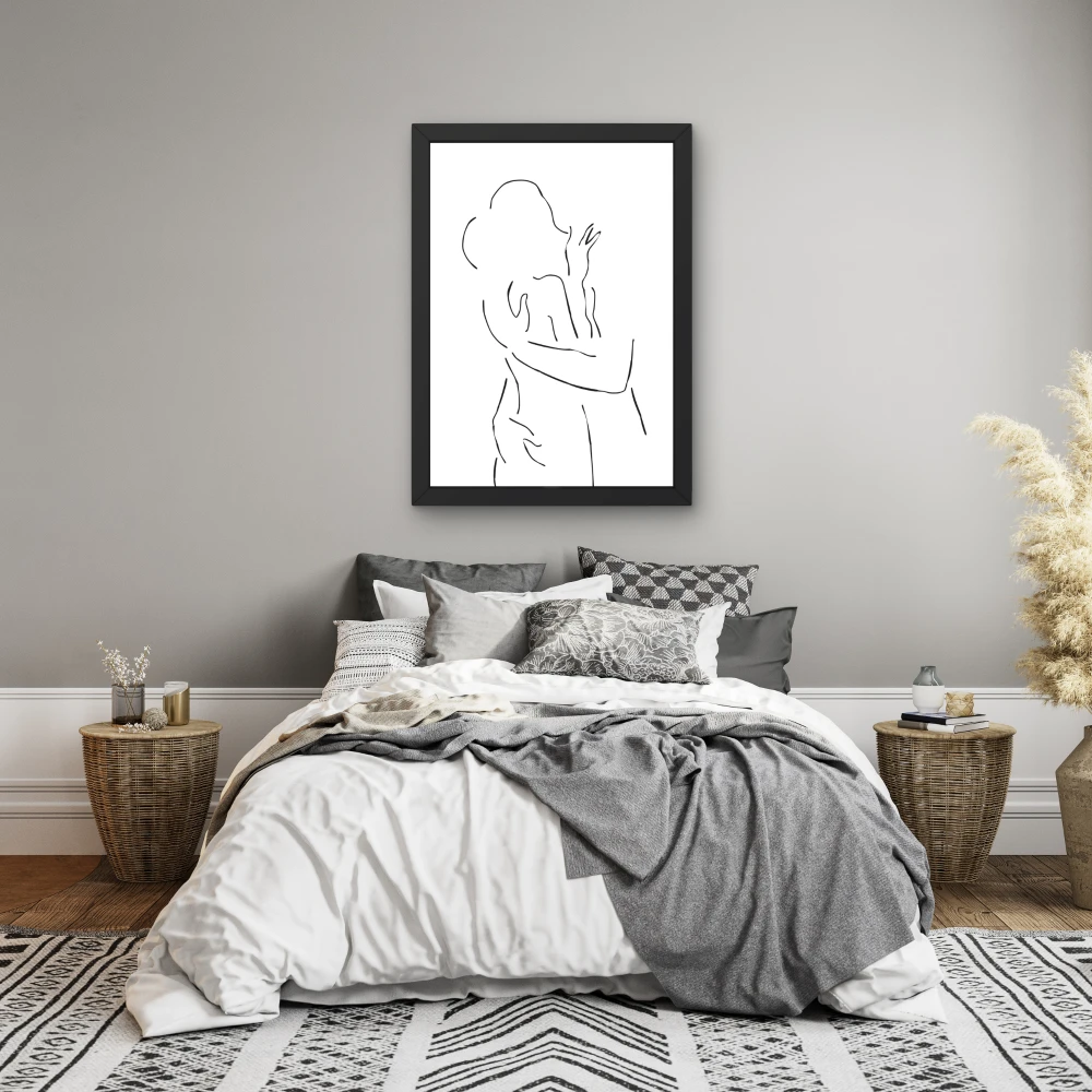 Plakat line art zarys zakochanej pary do sypialni lub salonu na ścianę