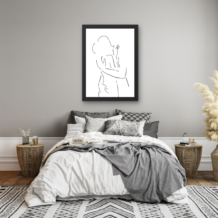 Plakat line art zarys zakochanej pary do sypialni lub salonu na ścianę