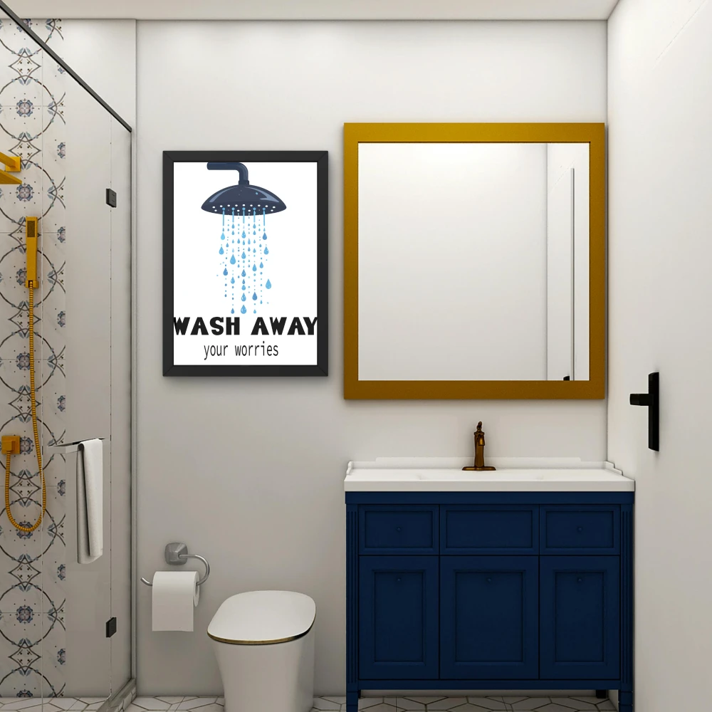 Nowoczesny typograficzny plakat z rysunkiem prysznica do łazienki