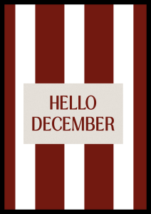 Burgundowy poster z napisem hello december do dekoracji salonu na święta