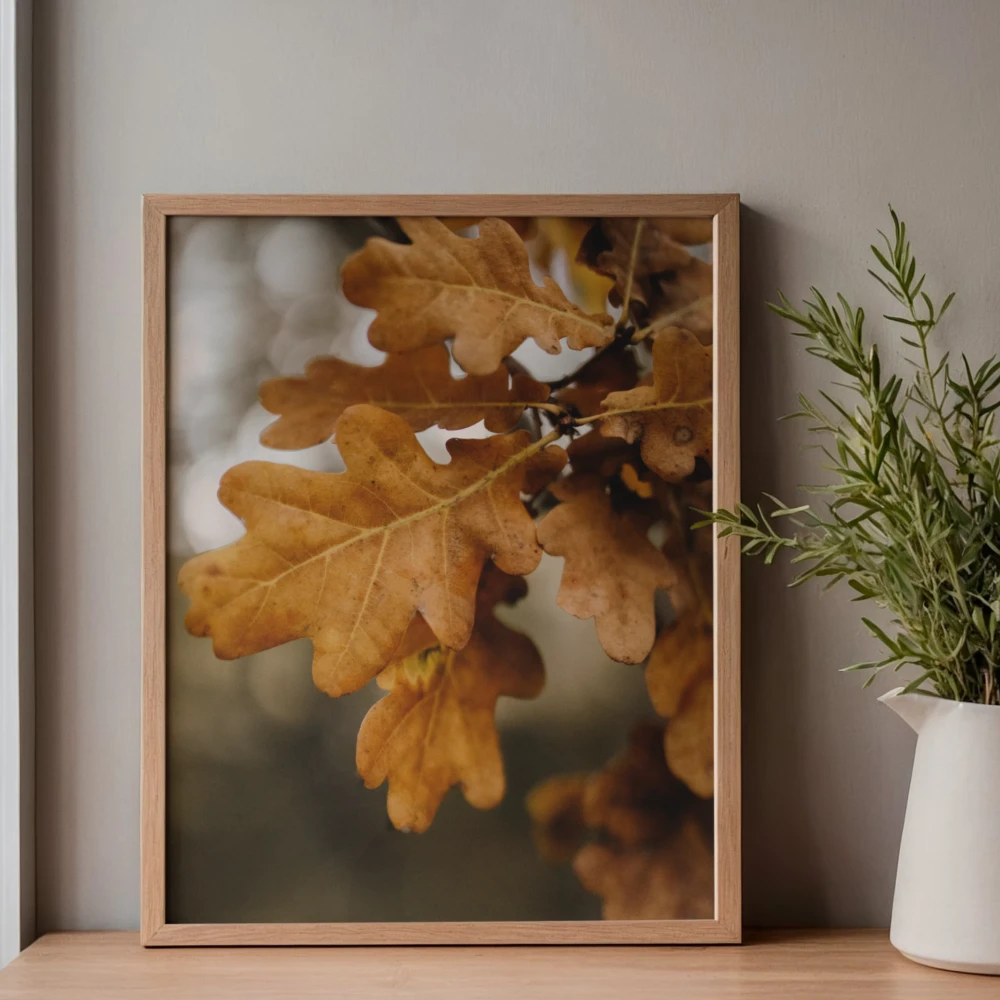 Fotograficzny plakat brązowe liście do dekoracji salonu na jesień