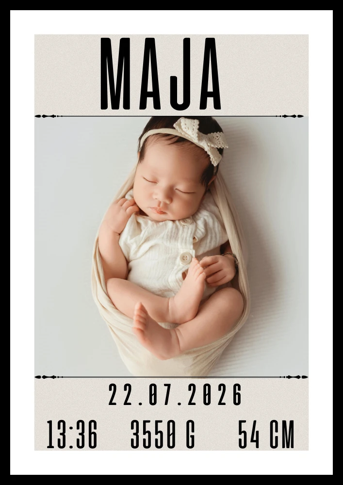 Plakat Metryczka ze zdjęciem dziecka