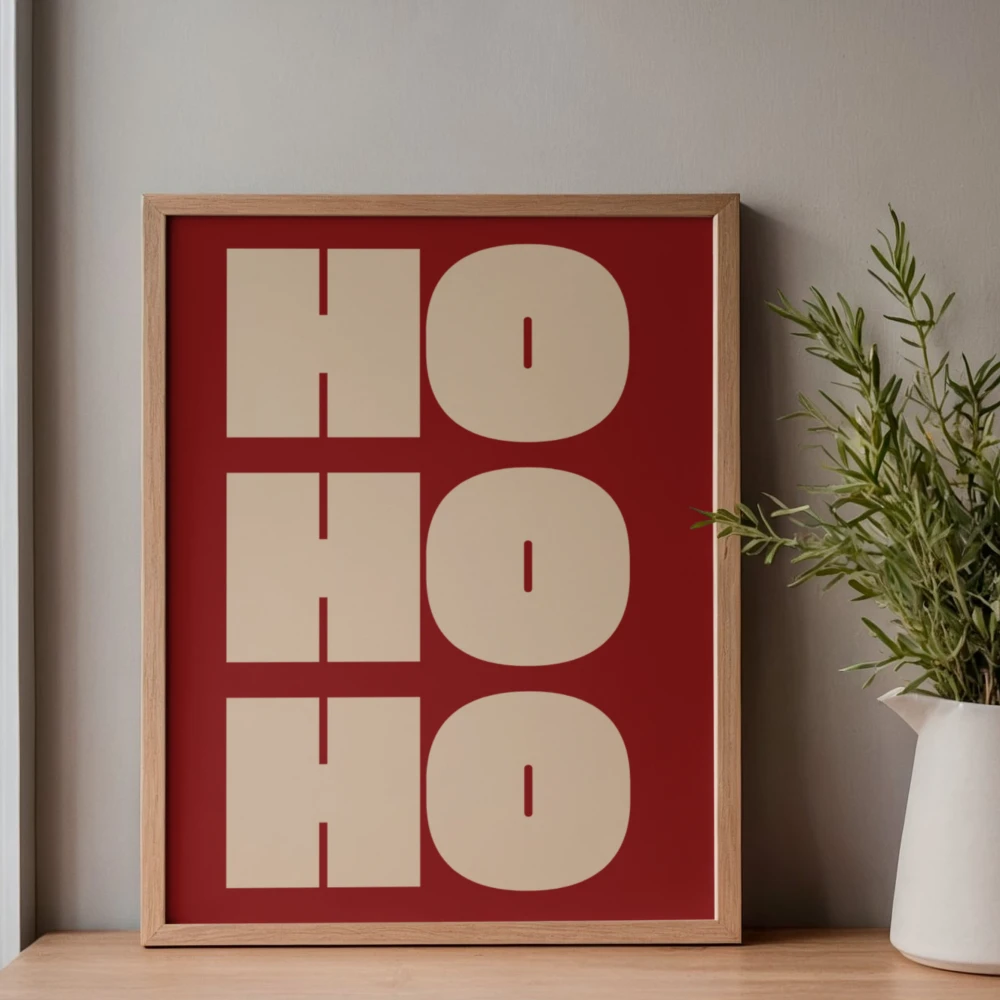 Czerwony plakat z napisem Ho ho ho na święta do dekoracji salonu lub pokoju dziecka