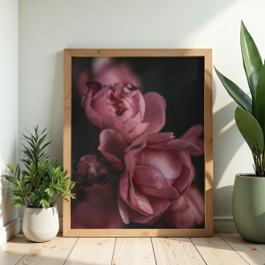 Artystyczny plakat różowe kwitnące róże do dekoracji salonu lub biura