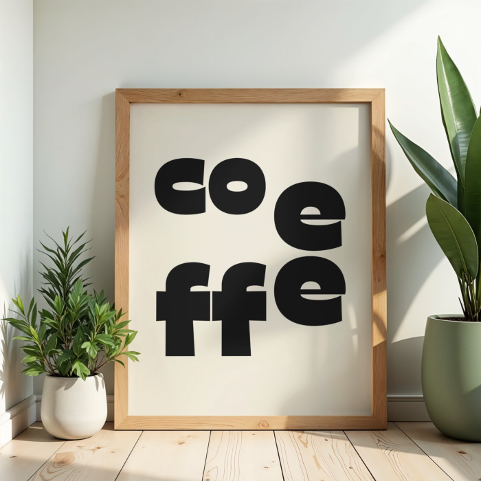 Typograficzny beżowy plakat Coffee do kuchni i jadalni