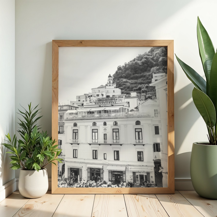 Podróżniczy plakat Amalfi do salonu, przedpokoju lub biura