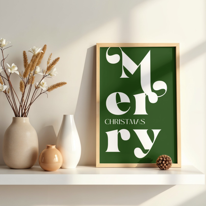 Zielony poster na święta do dekoracji salonu