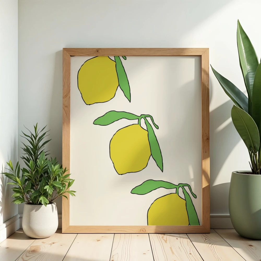 Nowoczesny poster kuchenny z rysunkiem cytryn do jadalni lub postawienia na blacie