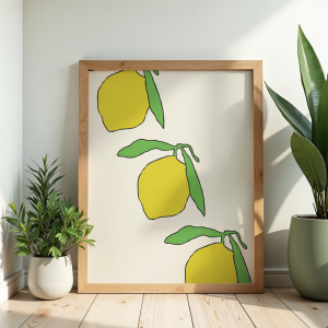 Nowoczesny poster kuchenny z rysunkiem cytryn do jadalni lub postawienia na blacie