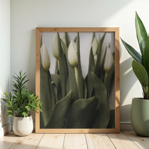 Klimatyczny plakat botaniczny z białymi kwiatami do biura, gabinetu lub salonu
