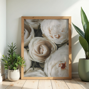 Dekoracyjny poster białe kwitnące róże do salonu, biura lub gabinetu beauty