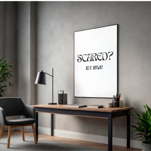 Typograficzny plakat z krótkim dialogiem scared - do it anyway