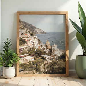Podróżniczy plakat z włoskiej miejscowości Positano do dekoracji salonu, biura lub przedpokoju
