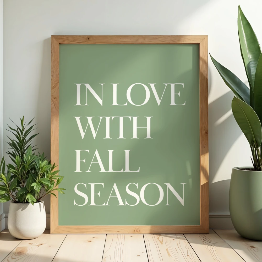 Dekoracyjny plakat z napisem In love with fall season do dekoracji salonu na jesień