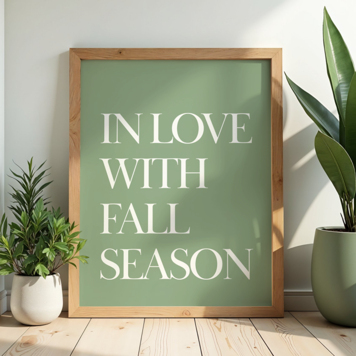 Dekoracyjny plakat z napisem In love with fall season do dekoracji salonu na jesień