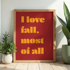 Typograficzny plakat z napisem I love fall, most of all do dekoracji salonu i przedpokoju