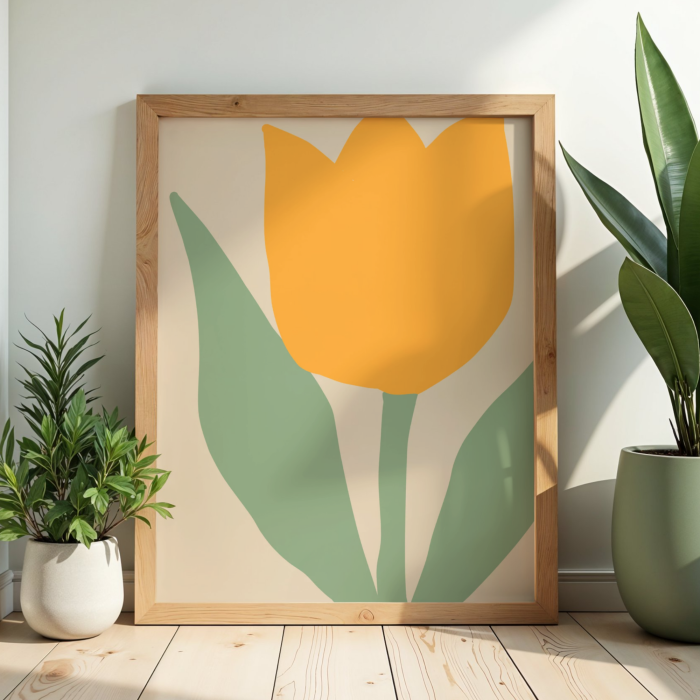 Dekoracyjny plakat z rysunkiem żółtego tulipana do salonu i gabinetu beauty