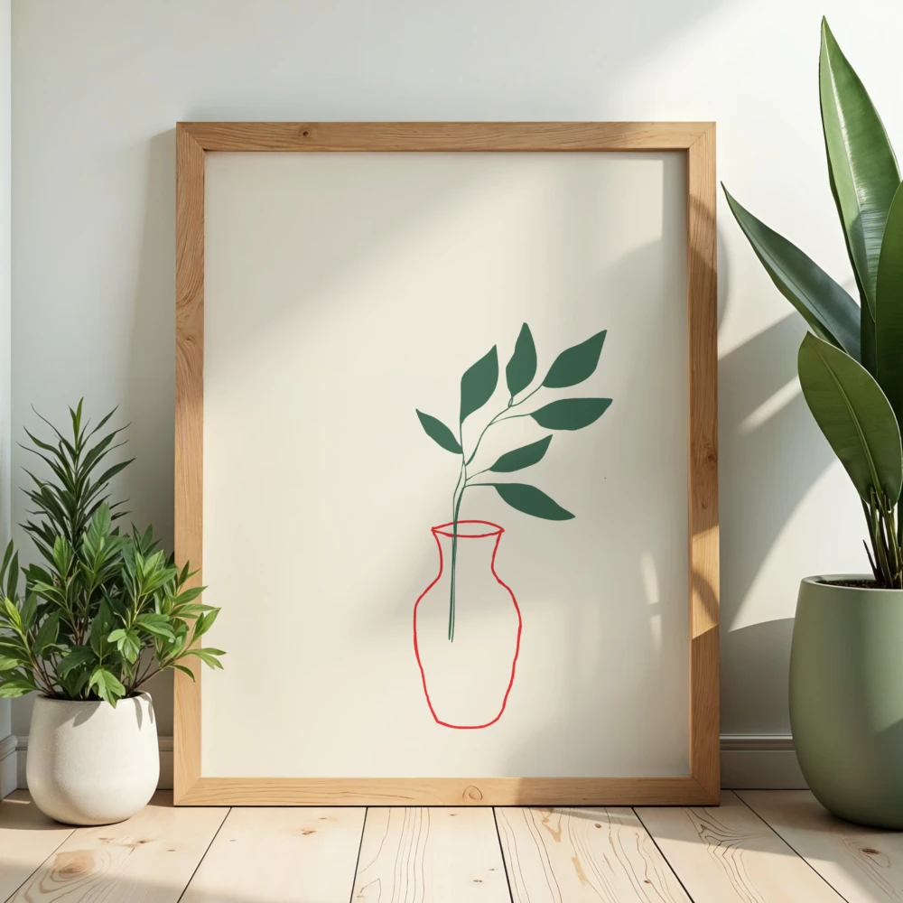 Dekoracyjny plakat z rysunkiem gałązki w wazonie - minimalistyczny dodatek do salonu