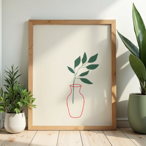 Dekoracyjny plakat z rysunkiem gałązki w wazonie - minimalistyczny dodatek do salonu