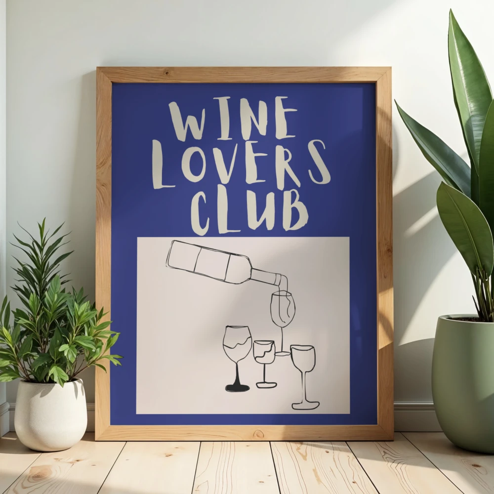 Typograficzny plakat akcentujący upodobanie do wina do dekoracji salonu lub kuchni